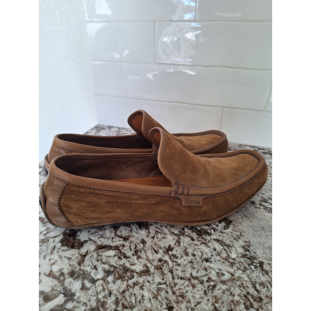 Gucci Italy Brown‎ Suede Leather Driving Loafers Mens 10D Designer Dress Loafers - Picture 3 of 14